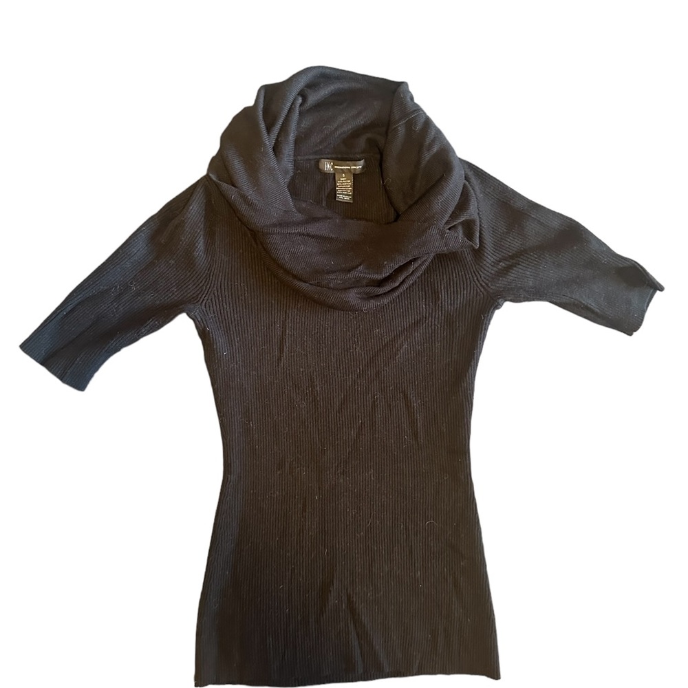 Cowl neck short sleeve INC 49%  Rayon, 32% Aceylic, and 20% Nylon